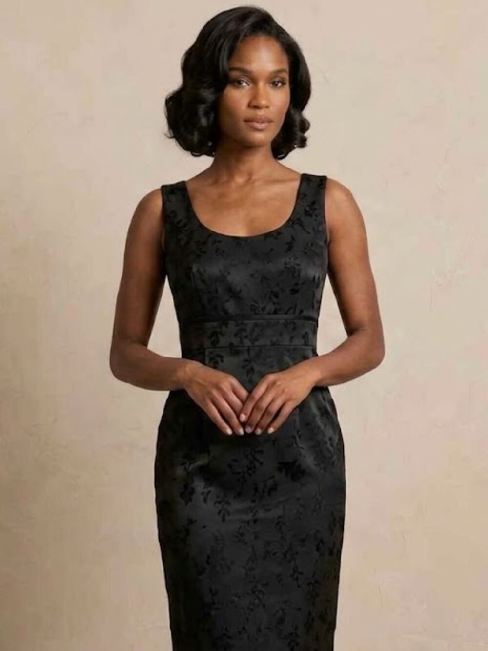 Y2K John Roberts Black Jacquard Floral Square Back Midi Dress Size S / SP